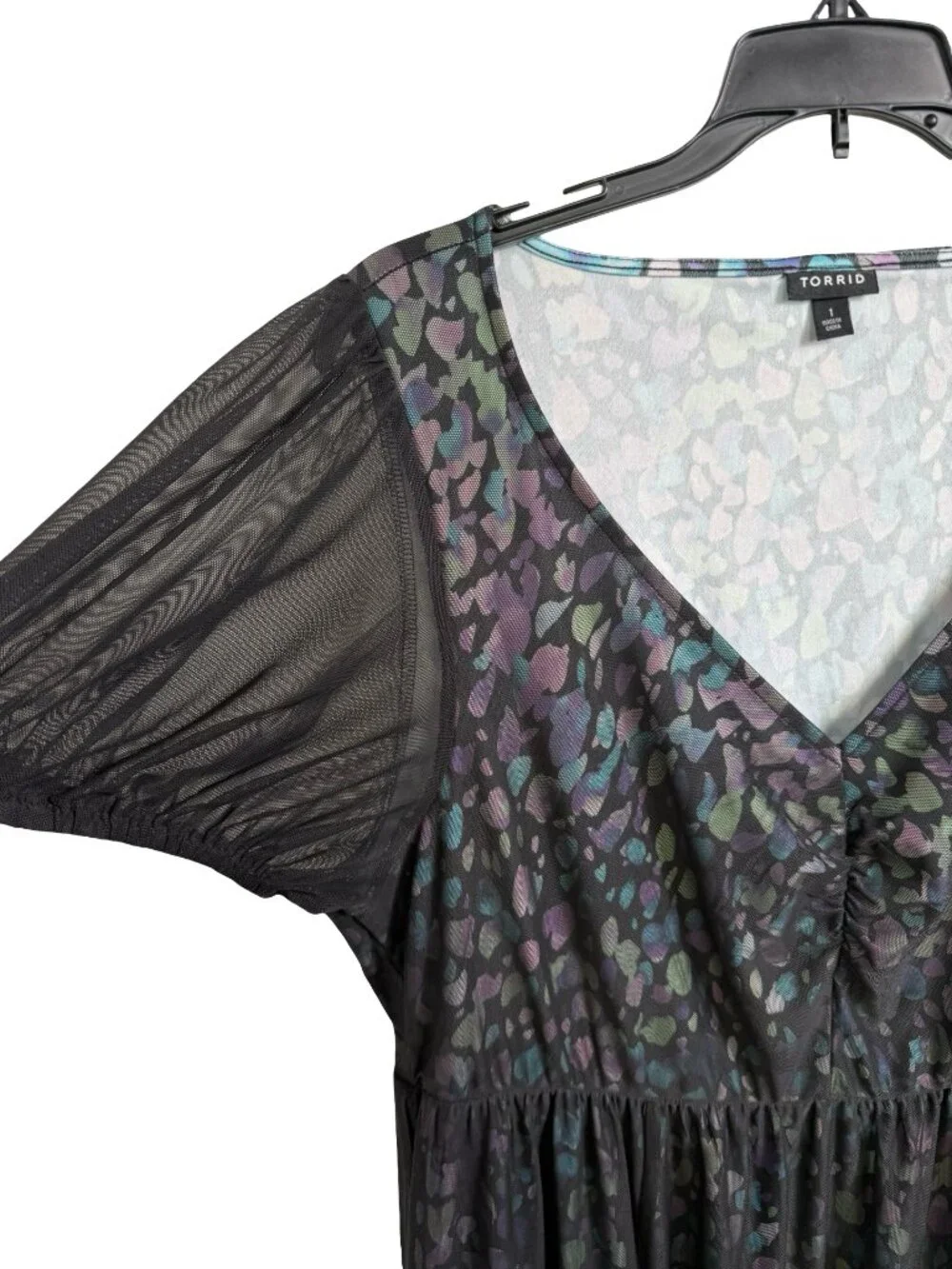 Torrid Mesh Midi Dress Size 1 US 1X Black Purple Blue Heart Whimsigoth Tiered